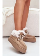 Nízké dámské sněhové boty na platformě s kožešinou tmavě béžové Neathren