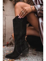 Dámské zateplené kožené semišové cowboy kozačky Urselle – černé Dámské zateplené kožené semišové cowboy kozačky Urselle – černé