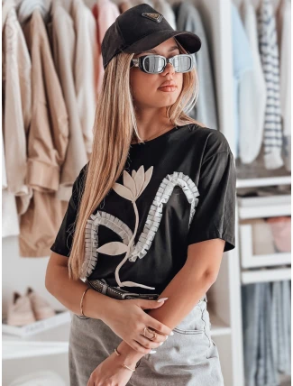 Dámské tričko oversize s 3D efektem PETINIA černá FashionStreet RY2716 Dámské tričko oversize s 3D efektem PETINIA černá FashionStreet RY2716