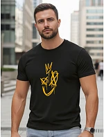 Pánské bavlněné tričko s potiskem Smile Crown černé FashionStreet NX0138R
