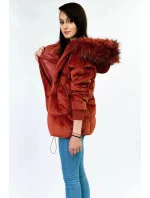 Rudá dámská manšestrová bunda s kapucí (7696)