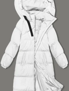 Bílá dlouhá hrubší dámská bunda s kapucí (5M3163-281)