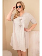 Dámské bavlněné šaty pro plnoštíhlé s vázáním na výstřihu béžová