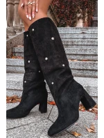 Dámské kozačky s izolací na podpatku s ozdobnými detaily černé Lucinda