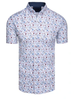 Pánská úzká vzorovaná košile s krátkým rukávem bílá FashionStreet KX1069