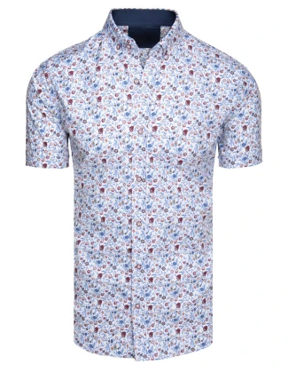 Pánská úzká vzorovaná košile s krátkým rukávem bílá FashionStreet KX1069
