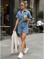 Dámský krátký džínový overal se šňůrkou v pase FashionStreet EY2639