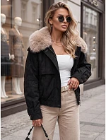 Dámská zimní semišová bunda s kožešinou, černá, FashionStreet TY5695