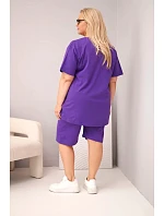 Dámská bavlněná souprava Plus Size s halenkou a šortkami fialová Dámská bavlněná souprava Plus Size s halenkou a šortkami fialová