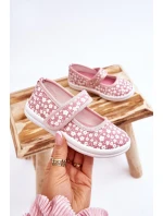 Dětské balerínky na suchý zip v potisku růžové Selah