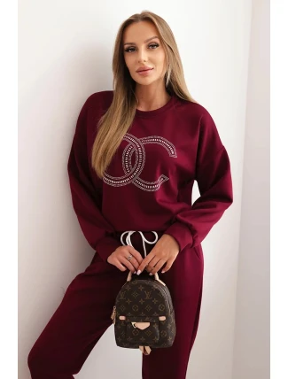 Dámský komplet z viskózy s ozdobným motivem a kalhotami švestkový