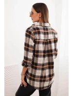 Dámská košile z bavlny s delším zadním dílem károvaná hnědá + béžová