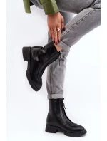 Dámské černé kotníčkové boty na plochém podpatku s zipem Elkasa