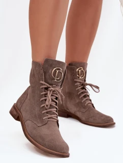 Zazoo 2955 semišové workery s zlatým detailem na jazyku tmavě béžové