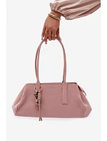 Eko semišová kabelka s přívěskem Růžová Nelina