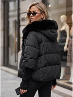 Dámská zimní prošívaná bunda s kožešinou, černá, FashionStreet TY5988