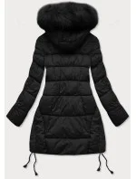 Černá prošívaná dámská zimní bunda s kapucí (7690) Černá prošívaná dámská zimní bunda s kapucí (7690)