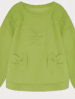 Teplá dámská mikina v limetkové barvě s mašlemi (23999)