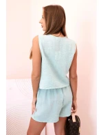 Dámská viskózová souprava – vesta na knoflíky a šortky mátová melanž