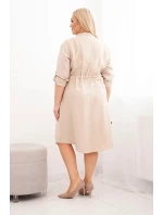 Dámská šaty z viskózy Plus Size s knoflíky a vázáním v pase béžová