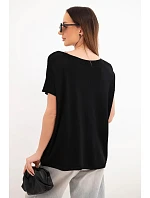 Dámská viskózová oversize halenka s krátkým rukávem a kulatým výstřihem černá Dámská viskózová oversize halenka s krátkým rukávem a kulatým výstřihem černá