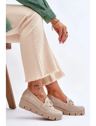 Kůže Wedge Mokasíny Béžove Felicita