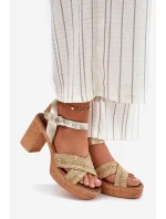 Kožené Sandály Na Podpatku S Pletením Na Páscích Zazoo 40460 Zlaté Kožené Sandály Na Podpatku S Pletením Na Páscích Zazoo 40460 Zlaté