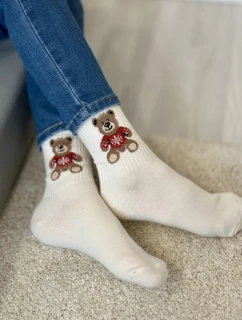 Dětské Mládežnické Ponožky Medvídek v Svetru Ecru