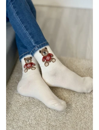 Dětské Mládežnické Ponožky Medvídek v Svetru Ecru