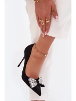 Dámské lodičky s kokardou a krystaly - černé Marivine