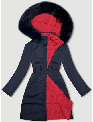 Tmavě modro-červená oboustranná dámská bunda pro přechodné období J Style (16M9159-215)