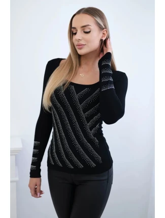 Pletená halenka se zirkonovým motivem černá Pletená halenka se zirkonovým motivem černá