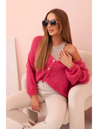 Dámský svetr s výstřihem do V a knoflíky tmavě růžový