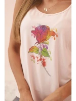 Dámská bavlněná halenka na ramínka s květinovým potiskem pudrově růžová