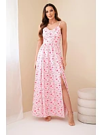 Dámské maxi květované šaty na ramínkách s vázáním na zádech cukrově růžová