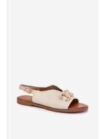 Dámské sandály na plochém podpatku se zlatou ozdobou béžové Amelira