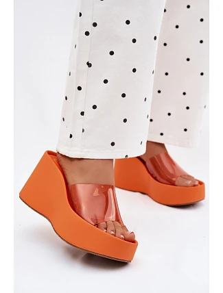 Dámské nazouváky na platformě s průhledným páskem Oranžové Zolretia