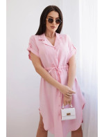 Viskózové šaty se zavazováním v pase pudrově růžové