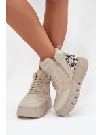Dámské kotníkové boty na platformě z pravé kůže Vinceza – béžové