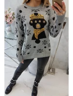 Vánoční svetr s medvídkem šedý