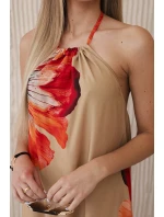 Viskózové šaty uvázané kolem krku velbloud Viskózové šaty uvázané kolem krku velbloud