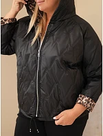 Dámská bunda Plus Size s kapucí a leopardím zakončením černá