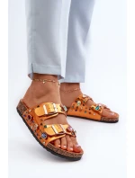 Ozdobené dámské žabky s přezkami S.Barski MY121 oranžové Ozdobené dámské žabky s přezkami S.Barski MY121 oranžové