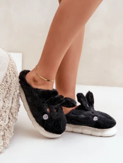 Kožešinové Pantofle S Motivem Králíčka Černé Natasha