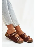 Dámské pantofle s zlatými sponami a knoflíky hnědé Tervina