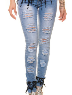 Sexy KouCla Skinny Jeans zničený vzhled + krajka