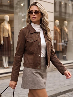 Dámská semišová bunda s drukami, hnědá, FashionStreet TY5879