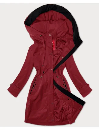 Tmavě červená jednoduchá dámská bunda s kapucí LHD (LHD-24590) Tmavě červená jednoduchá dámská bunda s kapucí LHD (LHD-24590)