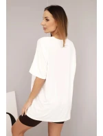 Dámský komplet s volnou blůzou a přiléhavými šortkami ecru + hnědý