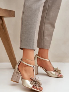 Kožené sandály na podpatku s ozdobou Laura Messi 2758 Zlaté